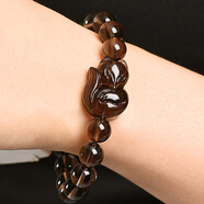 卡薇亞天然黑曜石狐貍手串男女士情侶款姻緣脫單金曜石水晶手鏈情人禮物 8mm左右冰種黑曜石附證書(shū)