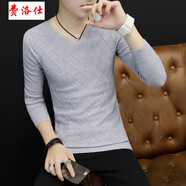 費(fèi)洛仕春秋季新款男士V領(lǐng)薄款針織衫韓版潮修身長袖打底衫毛衣男秋衣 淺灰色 2XL