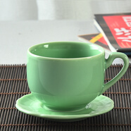 祥燕（xiangyan） 單耳小茶杯花茶杯陶瓷茶杯有耳功夫帶把白瓷帶柄小茶杯單杯 梅子青帶碟