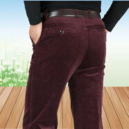 俊欣鳥(niǎo)（Junxinniao）秋冬厚款男士條絨褲高腰彈力純棉燈芯絨男褲免燙直筒商務(wù)休閑長(cháng)褲 3502-3暗兜 酒紅色 36碼=2尺9腰圍