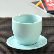 祥燕（xiangyan） 單耳小茶杯花茶杯陶瓷茶杯有耳功夫帶把白瓷帶柄小茶杯單杯 粉青無耳帶碟