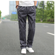 奕久久夏季薄款男裝加肥加大碼直筒休閑褲純棉工裝褲男寬松長(cháng)褲肥佬褲 厚深灰色 XL （140-160斤）