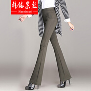 韓依索絲高腰微喇叭褲女顯瘦女士休閑褲2025春夏新款百搭修身彈力女裝褲子 駝色微喇-春款長(zhǎng)褲 均碼 加長(zhǎng)需留言（105-110厘米）