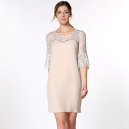 名媛坊（MIRROR FUN）M/RRORFUN 夏裝新款 剪線(xiàn)蕾絲短裙五分喇叭袖寬松連衣裙 藍色花 S