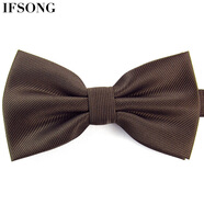 IFSONG美宋 男士正裝商務(wù)韓版領(lǐng)結 西裝禮服紅色新郎結婚英倫黑色蝴蝶結禮盒裝男女 咖啡LDT063B