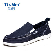 Tt&Mm/湯姆斯男鞋夏季透氣帆布鞋男韓版一腳蹬懶人鞋樂福鞋休閑板鞋TM1035M 深藍(lán) 40(運(yùn)動鞋碼）