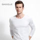元本男裝 秋裝新款長(cháng)袖圓領(lǐng)T恤男士修身打底衫純色時(shí)尚休閑萊卡棉男 白色 XS