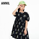 安奈兒（Annil）童女童連衣裙夏季新款純棉裙子A字裙印花親膚女孩裙子 黑調(diào)花 130cm