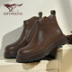 七匹狼馬丁靴男鞋春季新款百搭潮流復古休閑鞋高幫厚底耐磨防滑靴子男 紅棕 【標準皮鞋碼】 41