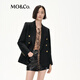 MO&Co.含羊毛復古戧駁領(lǐng)墊肩廓形金扣西裝外套 黑色 S 160