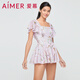 愛(ài)慕【無(wú)庫存】浪漫繁花度假沙灘裙式帶杯方領(lǐng)U型后背連體泳衣 花鳥(niǎo)印花YH9 S (160)
