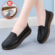 美思鳥(niǎo)（MEISINIAO）女鞋舒適豆豆鞋鏤空透氣涼鞋牛皮平底單鞋牛筋底防滑中老年媽媽鞋 黑色 38