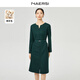 娜爾思（NAERSI）時(shí)尚氣質(zhì)圓領(lǐng)綠色連衣裙女冬裝新款長(zhǎng)袖A字裙 灰葉綠色 L