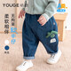 幼歌（YOUGE）【軟牛仔】嬰幼兒2024春季卡通造型牛仔褲寶寶休閑褲 牛仔藍（66-90兩用襠） 100 cm