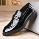 卓斯尼斯（JOISNEAS）真皮新款韓版個(gè)性豆豆男鞋漆皮商務(wù)休閑皮鞋亮皮壓花樂(lè )福鞋男加絨棉鞋 黑色四季款 41