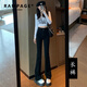 RAMPAGE高品質(zhì)微喇叭牛仔褲女2025秋季新款彈力高腰顯瘦時(shí)尚潮流褲子女 黑色長(cháng)褲【專(zhuān)柜品質(zhì)】 M