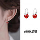 KASIYUs999純銀石榴石耳圈2025新款三八婦女節女神節生日禮物紅色耳飾品 紅色耳扣