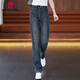 皮爾卡丹（pierre cardin）水泥灰闊腿牛仔褲女春秋2023年新款高腰寬松顯瘦復古窄版直筒褲子 水泥灰(腰帶) 324XL