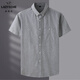 老爺車(chē)短袖襯衫男士加肥加大夏季肥佬胖子300斤特大碼休閑條紋立領(lǐng)襯衣 2021款【翻領(lǐng)】灰色 205/6XL 240-260斤