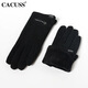 CACUSS手套秋冬季男士保暖羊毛毛線(xiàn)手套觸屏加絨開(kāi)車(chē)騎行防寒手套黑中