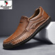 西域駱駝（VANCAMEL）出口男士真皮休閑皮鞋大碼英倫百搭豆豆鞋手工中年爸爸鞋 淺棕 48