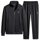 阿迪運動(dòng)套裝男秋冬季中老年立領(lǐng)純棉開(kāi)衫加絨休閑跑步衛衣兩件套 黑色 薄款直筒套裝 2XL 建議130-150斤
