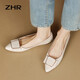 ZHR單鞋女真牛皮氣質(zhì)通勤女鞋簡(jiǎn)約休閑平底舒適鞋子女 SA18 米色 38 
