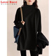 LOVER RUCCI中長(cháng)款磨毛半高領(lǐng)打底衫女秋冬衛衣內搭遮屁股T恤配鯊魚(yú)褲的上衣 黑色（磨毛款）-純色 L 推薦105-125斤