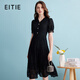 愛(ài)特愛(ài)（EITIE）精致蕾絲優(yōu)雅高端女裝V領(lǐng)收腰黑色連衣裙夏季新款B2407304 極簡(jiǎn)黑20 M 160