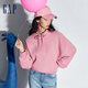 Gap女裝春季LOGO法式圈織簡(jiǎn)約純色連帽衛衣429363上衣 粉紅色 160/80A(S)亞洲尺碼