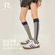 Henny Rue小腿襪女微壓顯瘦學(xué)院風(fēng)運動(dòng)條紋拼色女士JK長(cháng)筒堆堆襪 氣質(zhì)灰 1雙 均碼