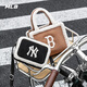 MLB官方 情侶大logo毛絨拼接撞色單肩通勤斜挎包24冬季CRS07 紐約洋基隊/黑色 均碼