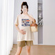 婧麒孕婦裝夏裝上衣短袖棉寬松T恤短褲遮肚子可愛(ài)印花套裝大碼韓版 T恤【兔子印花】杏色Jwc63768 L