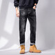 Prato Lee復古牛仔褲男修身直筒褲男厚款男褲彈力潮流男士褲子春秋款男休閑 2808 34