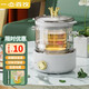 一壺百飲電燉鍋燕窩燉盅家用燉湯盅隔水燉寶寶粥煲輔食鍋插電煲湯熬粥煮粥神器玻璃養生花茶電煮鍋預約保溫 奶油白玻璃燉鍋D_玻璃蓋 1.5L +燉盅+旋鈕底