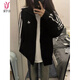 緣夢(mèng)韻三條杠衛衣女春秋款2025新款韓版學(xué)院風(fēng)運動(dòng)上衣休閑立領(lǐng)開(kāi)衫外套 黑色 M