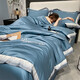 雅鹿夏涼被水洗冰絲夏被四件套夏季裸睡空調被雙人家用宿舍夏天薄被子 夢(mèng)幻-賓利藍YM 四件套/2*2.3m夏被+床單+枕套2只