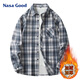 NASA GOOD加絨長(cháng)袖襯衫男秋冬季韓版潮流格子襯衣青年休閑保暖外套 黑3XL
