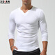 續點(diǎn)肌理感親膚柔軟螺紋打底衫男士長(cháng)袖t恤V領(lǐng)個(gè)性彈力修身緊身運動(dòng) 白色 L（120-135斤左右）修身型
