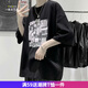 嘉曄夏季男士短袖t恤印花衣服男潮流半袖體恤韓版男裝潮牌男T kp953黑色 XL