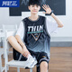 阿尼三青少年籃球服運(yùn)動(dòng)套裝男夏季2025新款初中高中學(xué)生冰絲短袖兩件套 黑色（短袖+短褲） L