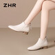 ZHR頭層牛皮短靴女英倫風(fēng)女靴冬季粗跟增高靴子女 S539 米色 36 