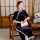 應(yīng)否旗袍老上海中國風(fēng)春秋新款復(fù)古氣質(zhì)長款七分袖改良純色金絲絨旗袍 紫色 XL