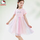 Hello Kitty凱蒂貓女童連衣裙兒童針織裙子夏裝新款網(wǎng)紗裙短袖薄款大童蓬蓬裙 粉色 140 cm
