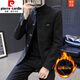 皮爾卡丹（pierre cardin）冬季男裝外套青年立領(lǐng)西裝男士純色加絨加厚中山裝冬裝馬褂子外衣 黑色 2XL