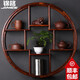 錦格掛墻博古架實(shí)木中式多寶閣茶壺架壁掛展示架簡(jiǎn)約現代紫砂壺架茶具 掛墻外圓內方大號：80*80*12cm