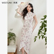 西遇新中式修身素雅復古旗袍女2024春季新款碎花連衣裙 杏色 M