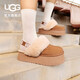 UGG秋季新款女士厚底LOGO松緊帶懶人毛毛鞋 1113474CHE|栗色37