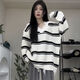 亦貴慵懶風毛衣女套頭2023新款秋冬韓版寬松設(shè)計感條紋長袖毛衣潮 黑白條紋 M 95-105斤