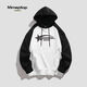 MMOPTOP潮牌印花衛衣男春秋季拼色寬松情侶連帽針織衫上衣Z627 白色 L 